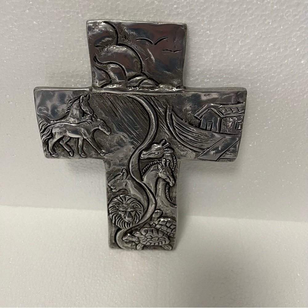 Noah's Ark Cross Wall Hanging A La Carte 1995 Cast Pewter Dimensional Art 306